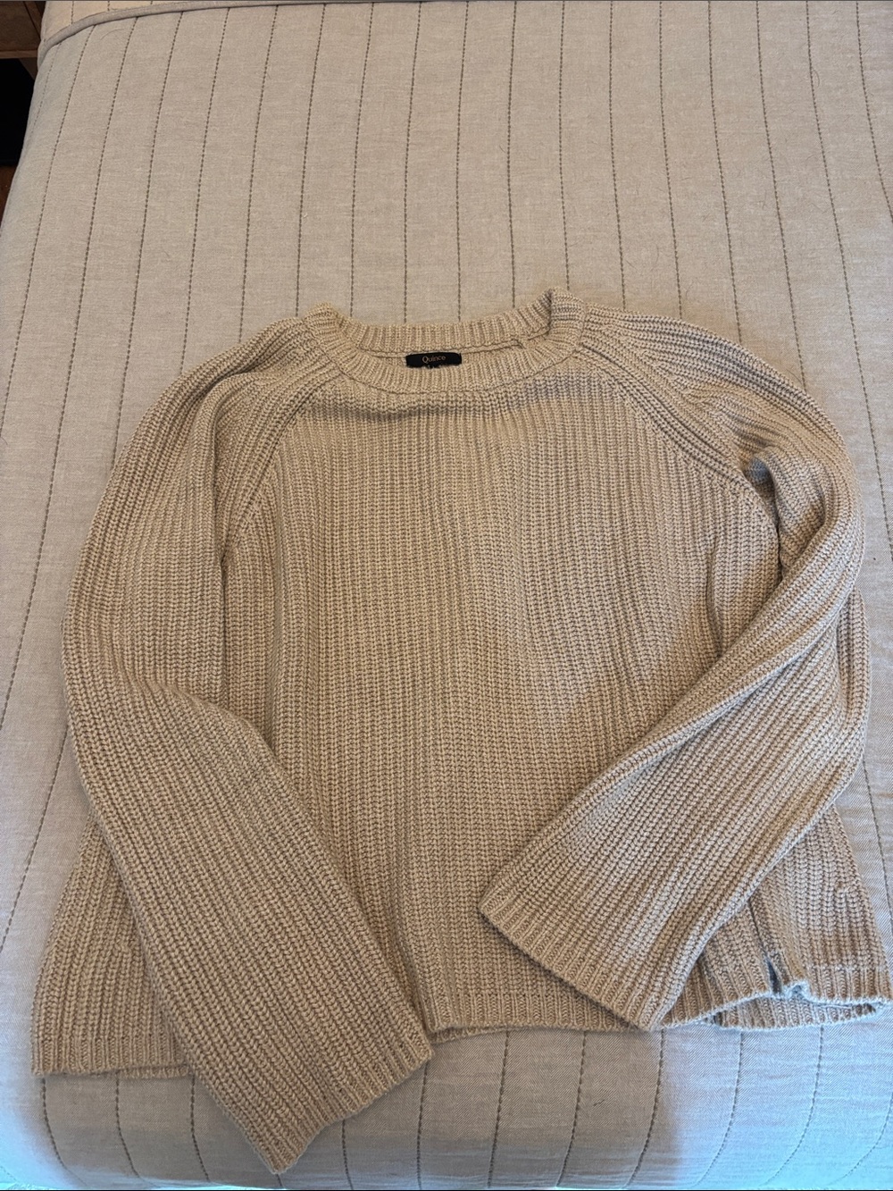 Quince Cream cotton fisherman Ribbed Crewneck Sweater size large